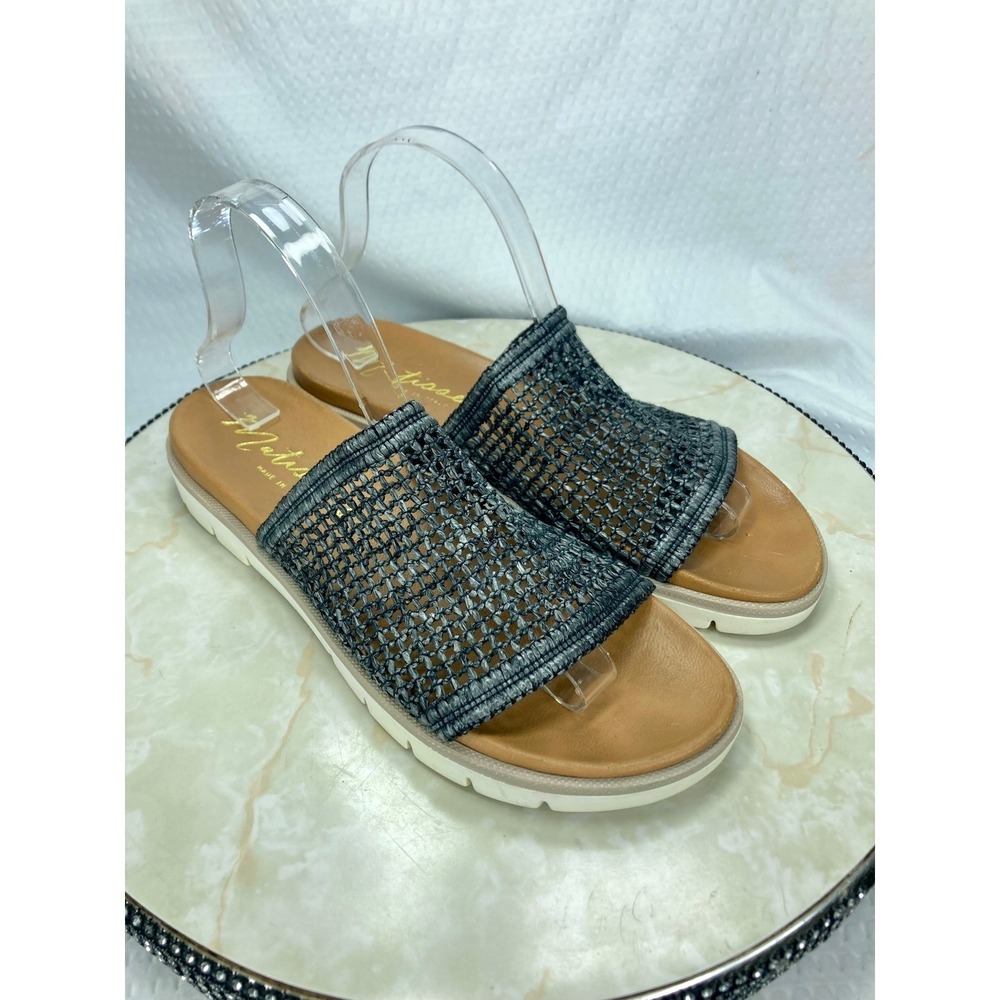 Matisse Luna Mesh Slide Sandals Womens 9 Black Tan Open Toe Summer Slip On Flats
